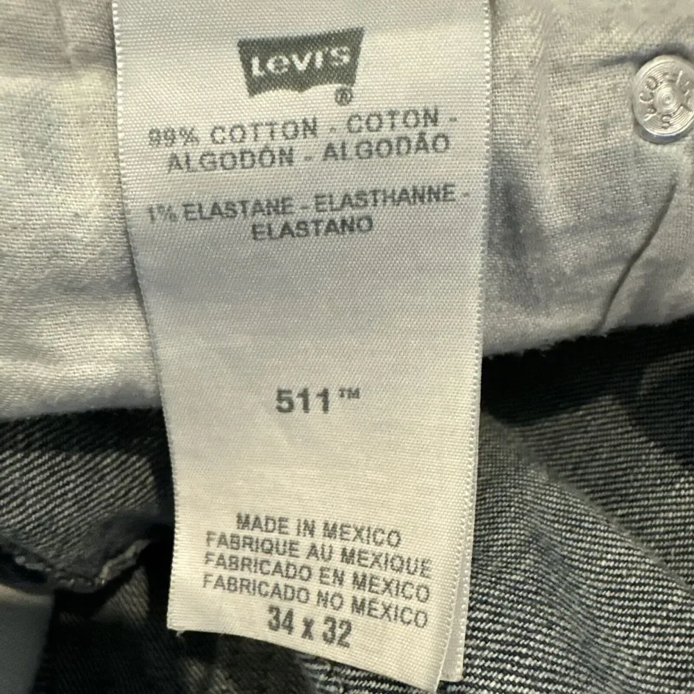 Levis 511 Jeans 34x32‎ Blue Distressed Denim Men's